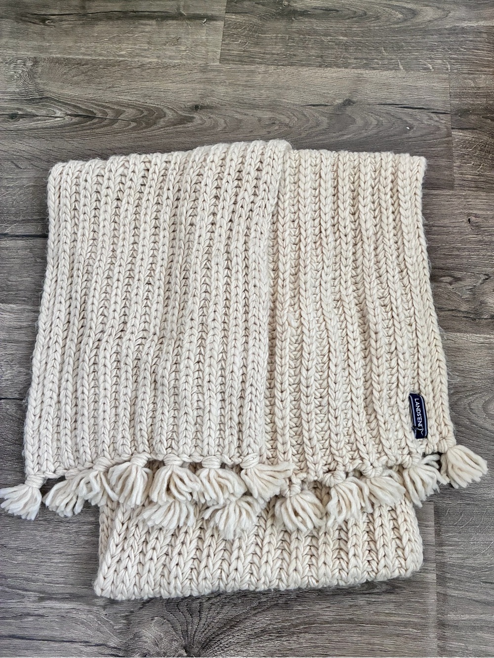 Lands' End Cream Chunky Knit Fringe Scarf Wrap
